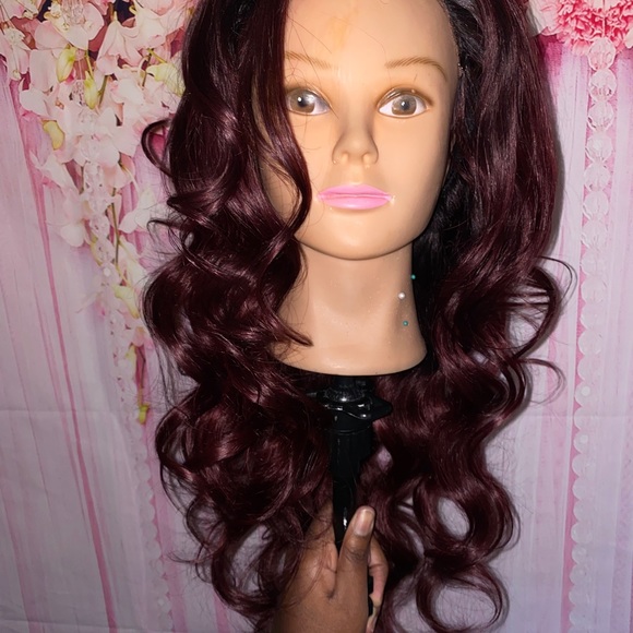 22 inch 5x5 burgundy closure wig main image 4